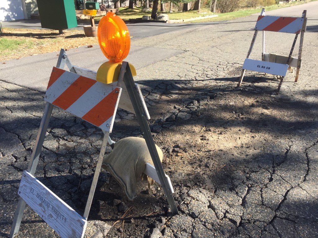 El Dorado County has warnings on View Circle on the South Shore because the roads are so bad. Photo/Susan Wood