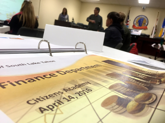 Members of South Lake Tahoe's Citizens Academy learn about financial dealings of the city. Photo/LTN