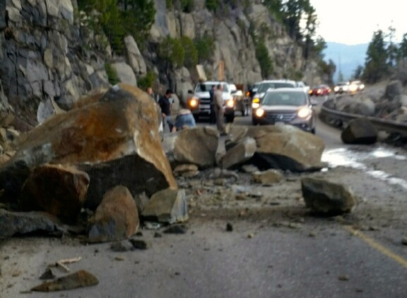 Rockslide blocks Hwy. 50 near Meyers