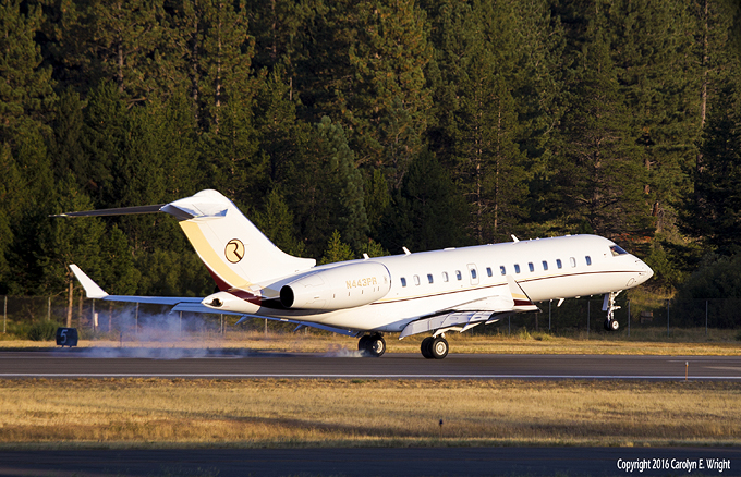 Donald Trump lands Aug. 26 at Lake Tahoe Airport on a plane owned by a friend and financial backer . Photo Copyright 2016 Carolyn E. Wright
