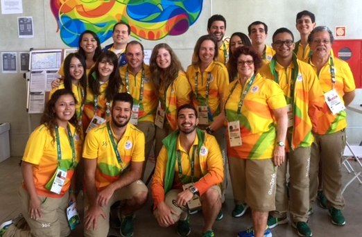 Louise Feller, standing front right, with other volunteers in Rio. Photos/Louise Feller