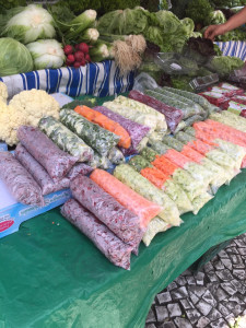 Lots of fresh produce at the farmers market.