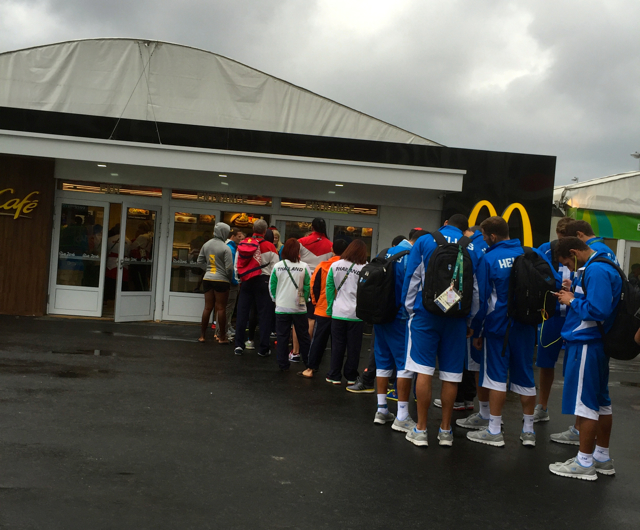 Even athletes are willing to wait to eat at McDonald's. Photo/Louise Feller