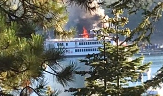 Flames shoot up from the Tahoe Queen on Aug. 16. Photo/LTN