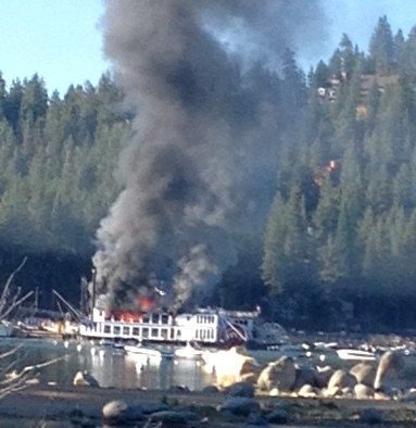 Potentially toxic smoke spews from the Tahoe Queen. Photo/Jaymi Hardy