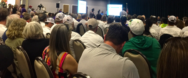 More than 400 people turned out at the Squaw hearing, even though the capacity sign said 268. Photo/LTN