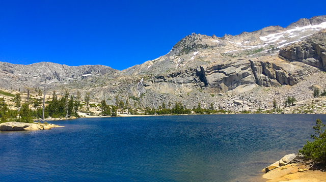 A waterfall descends from the far side of Twin Lakes. Photo/Kathryn Reed