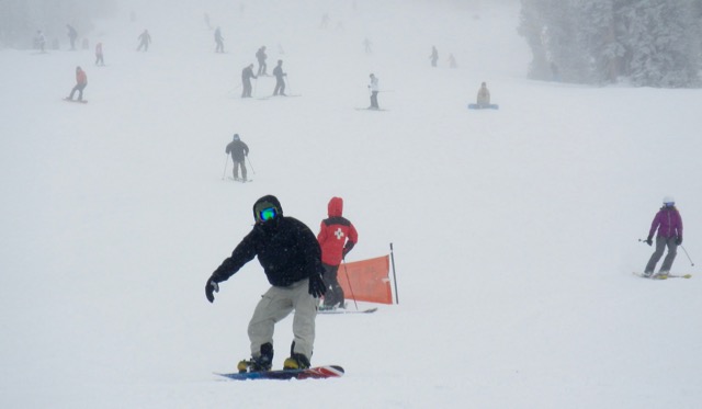 Snowboards and skiers enjoy good coverage on limited terrain at Heavenly on Nov. 23. Photo/Kathryn Reed
