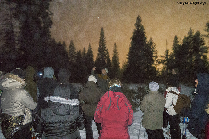 Tony Berendsen, center, leads a star tour at Northstar on Dec. 21. Photo Copyright 2016 Carolyn E. Wright