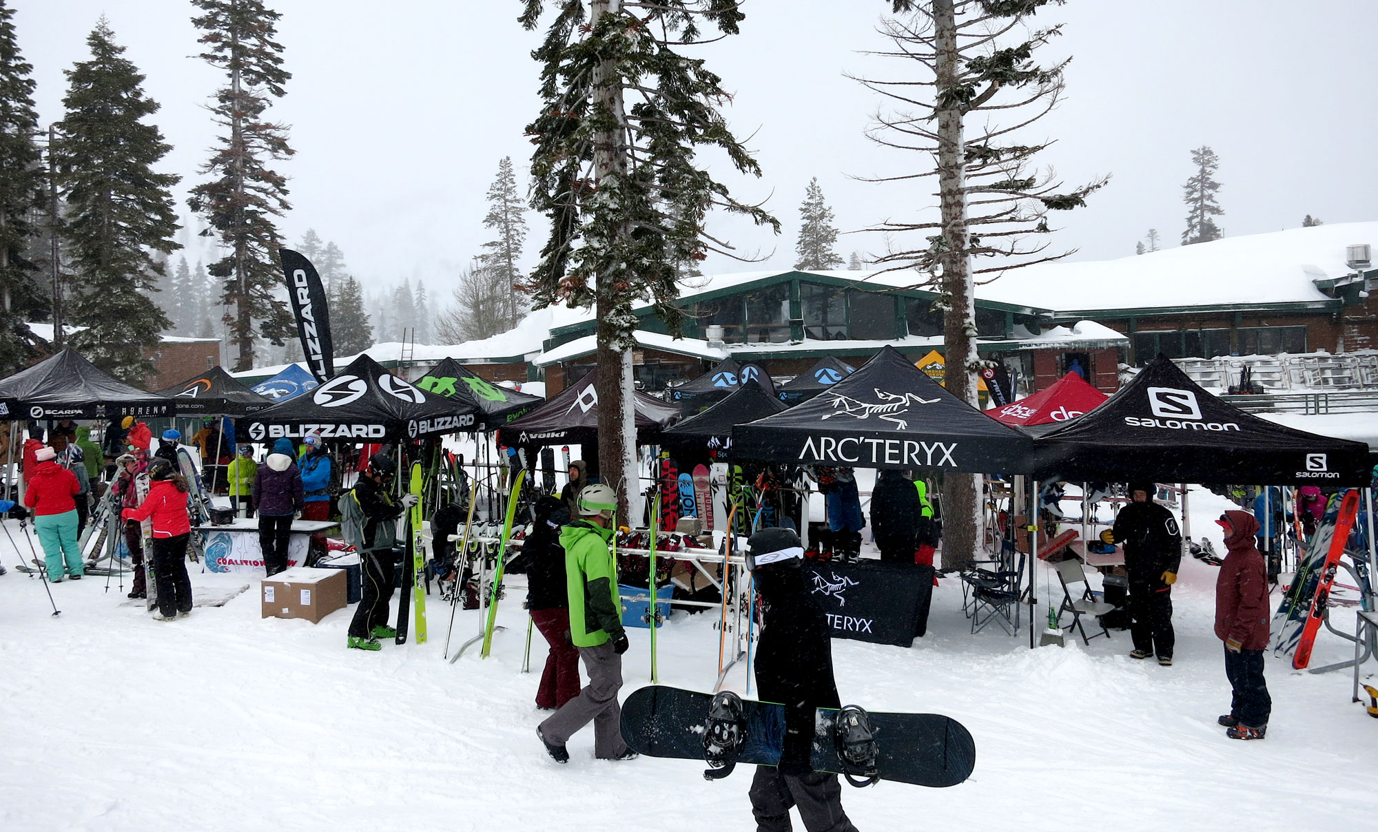 More than twenty vendors set up shop at Alpenglow Sports' 11th Annual Lake Tahoe Backcountry Demo Event at Alpine Meadows on Jan. 21. Photo/Jessie Marchesseau