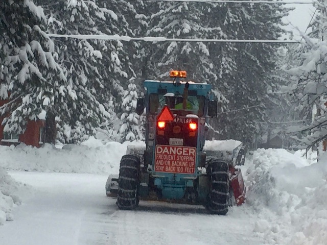 A plow clears snow Jan. 12 in the Bijou Pines area of South Lake Tahoe. Photo/Susan Wood