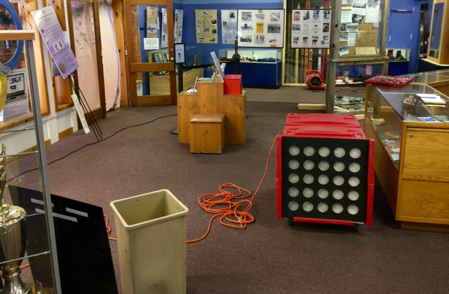 Heaters and blowers work to dry out the ski museum in Tahoe City. Photo/David Antunucci