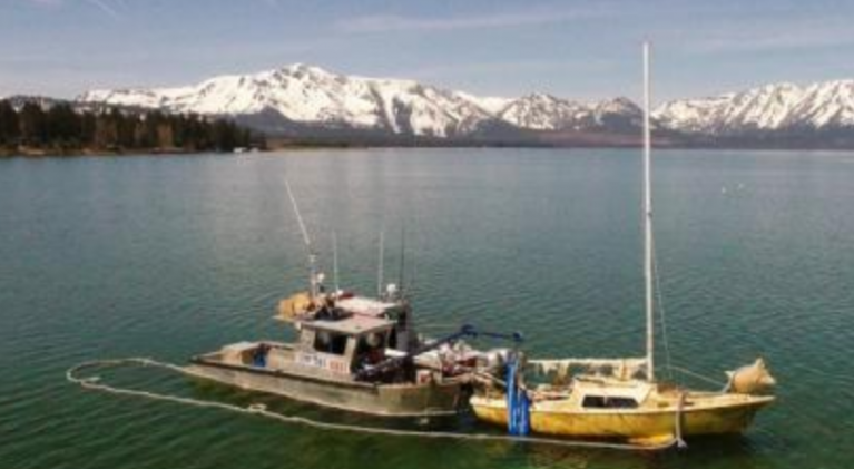 Submerged sailboat lifted from depths of Tahoe