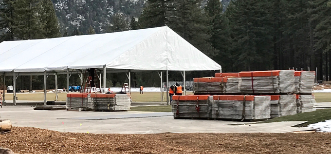 SnowGlobe using cover to protect ball field